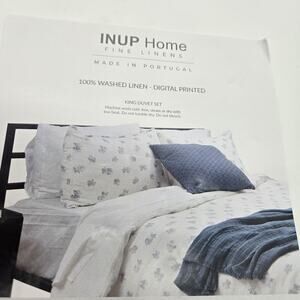 3-pc INUP HOME Floral Digital Printed KING 100% Washed Linen Duvet Cover Set NEW